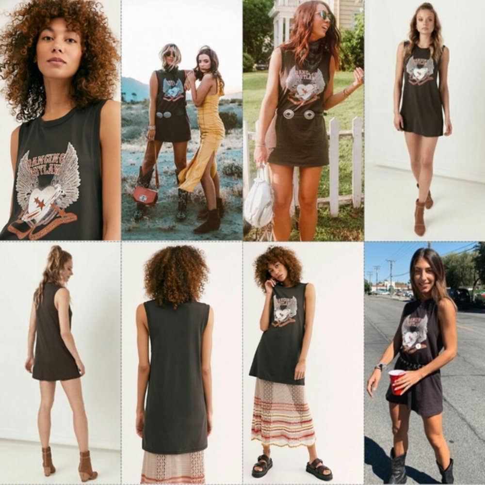 New Rocker Black Graphic Tunic Mini Dress T-Shirt - Picture 7 of 8